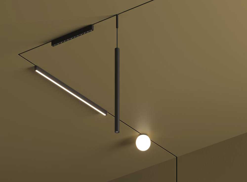 Just Black rail system with discreet LED spotlights and light inserts