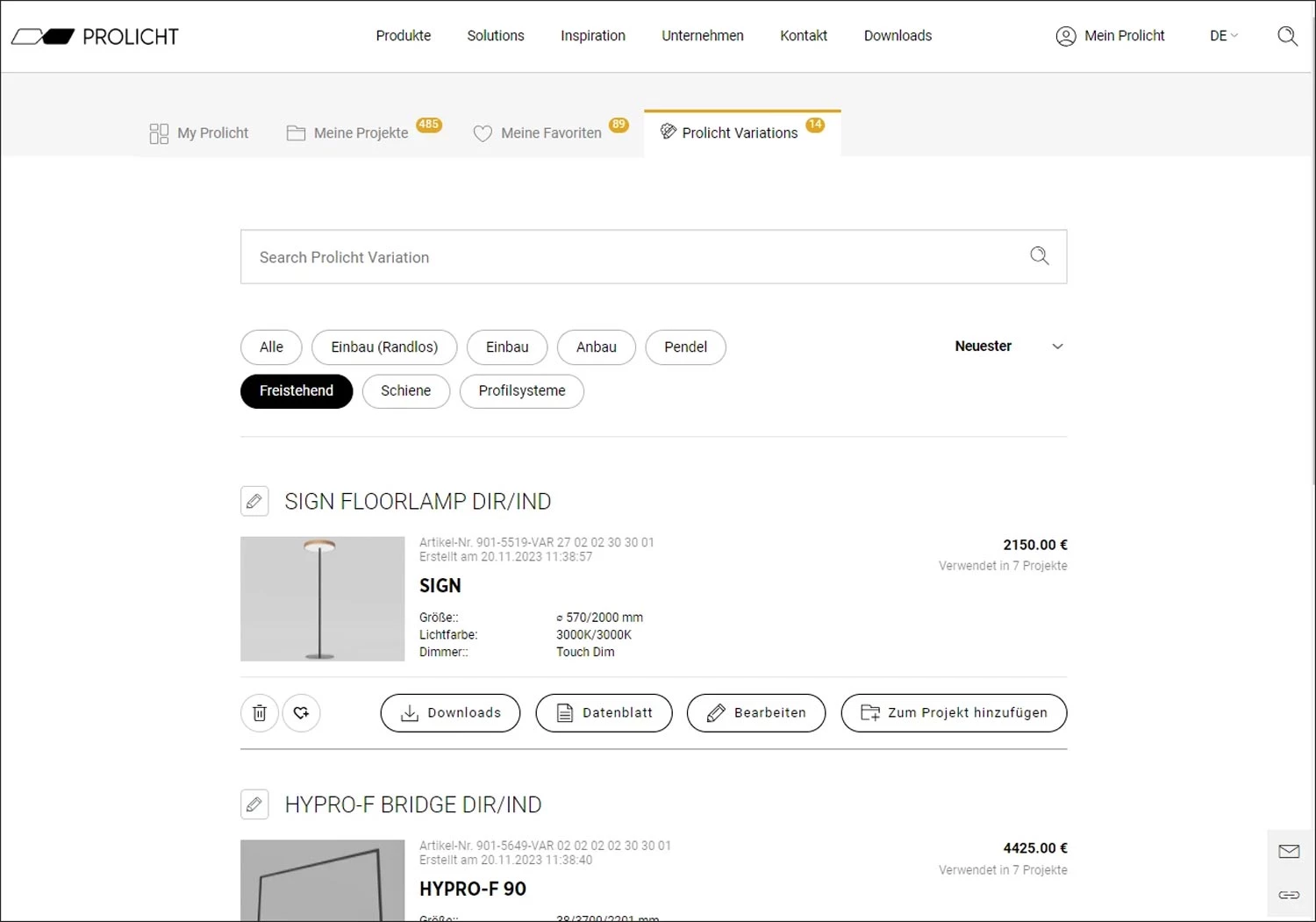 Myprolicht Lichtkonzept Leuchten Strahler Profilsysteme Variations Spezialanfertigungen Projektmanagement