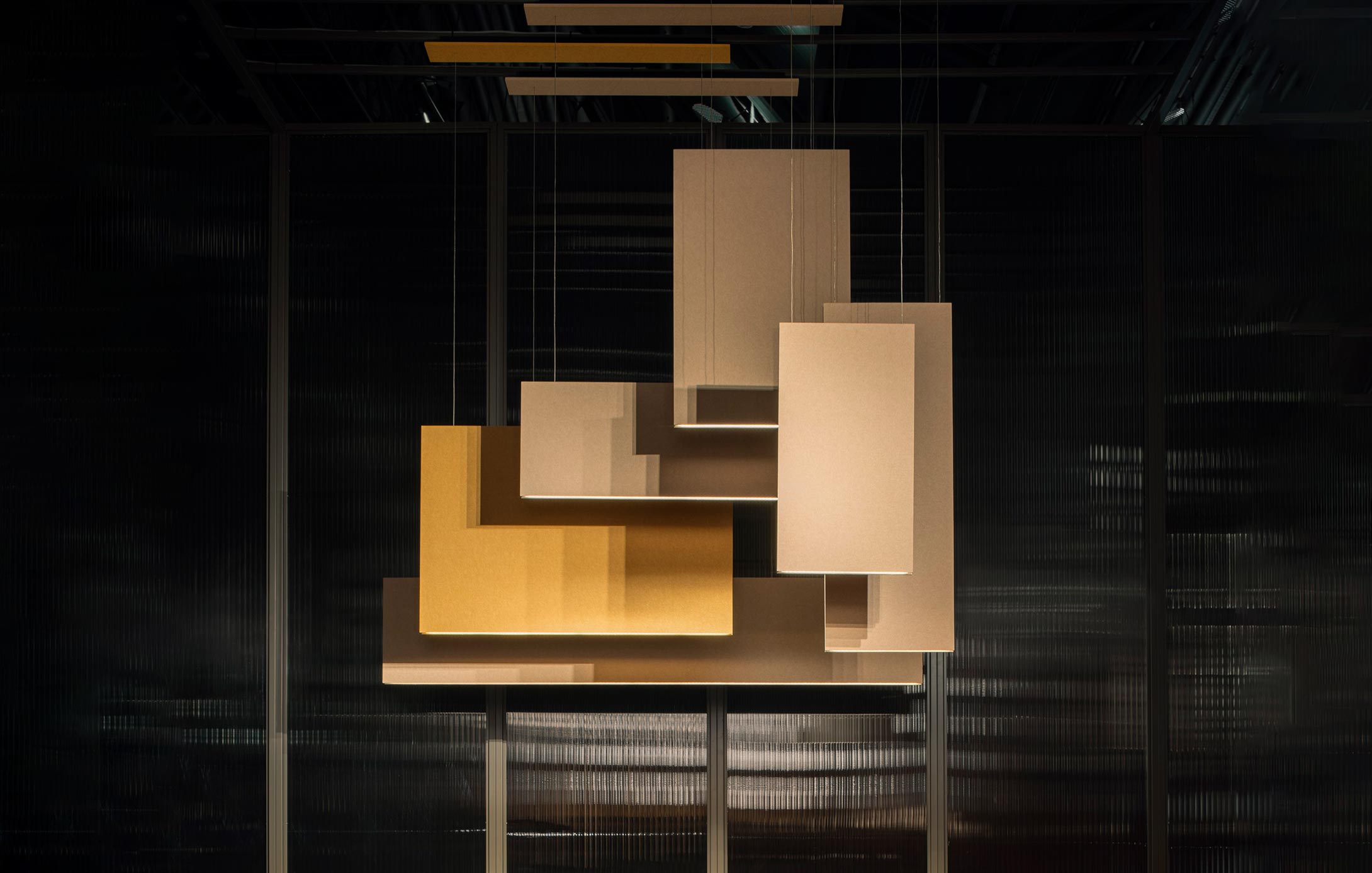 LULLABY acoustic panels as a customisable pendant light composition.